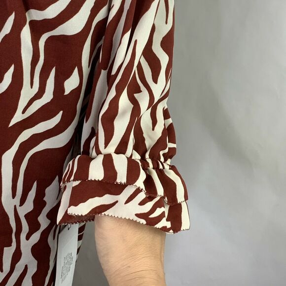 Bishop And Young Corey Ruffle Sleeve Cognac Zebra Blouse NWT Size S - Picture 5 of 7